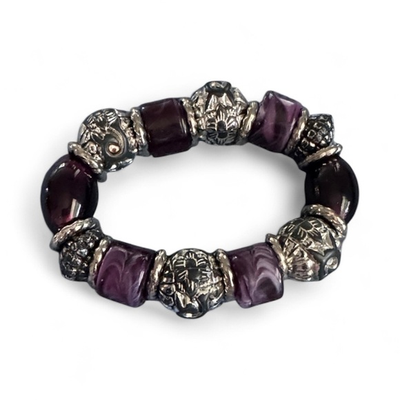 None Jewelry - Purple and Silver Beaded Bracelet